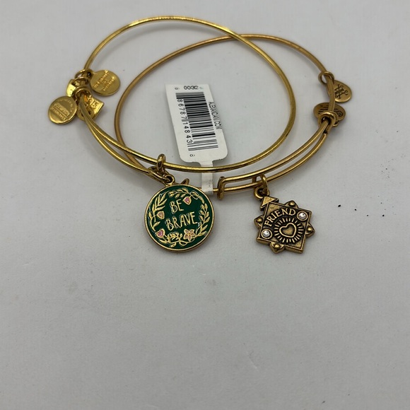 Alex and Ani gold charm bangle bracelet stretch Friend and Be Brave charms - Picture 10 of 15